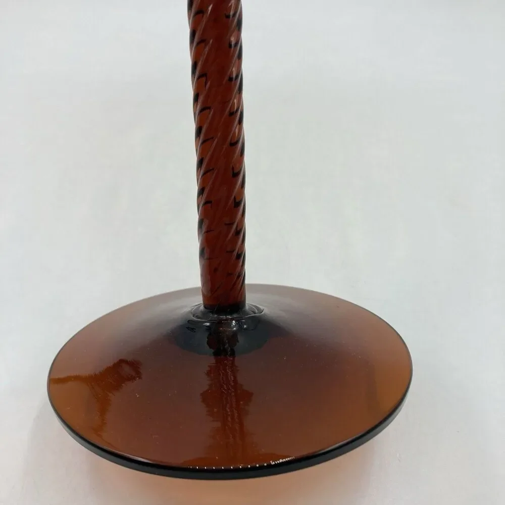 Vintage Empoli Handblown Amber Optic Compote Dish Vase Twisted Stem 11 3/8